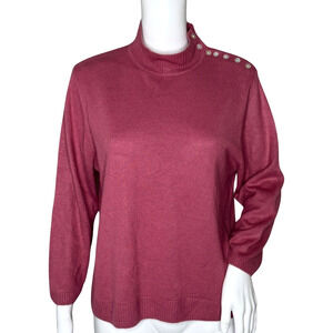 Parisian Sweater Womens Medium Mauve Pink Button Neck Casual Work Office Preppy